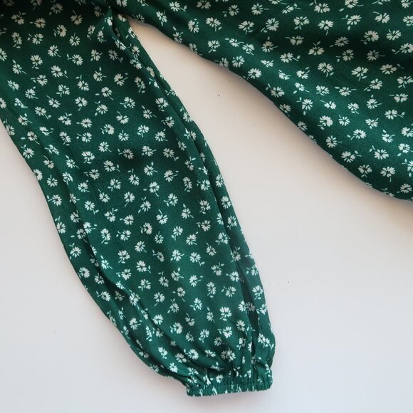 Reformation Green White Floral Bustier Long Sleeve Faux Wrap Mini Dress Size 4P - Picture 9 of 11